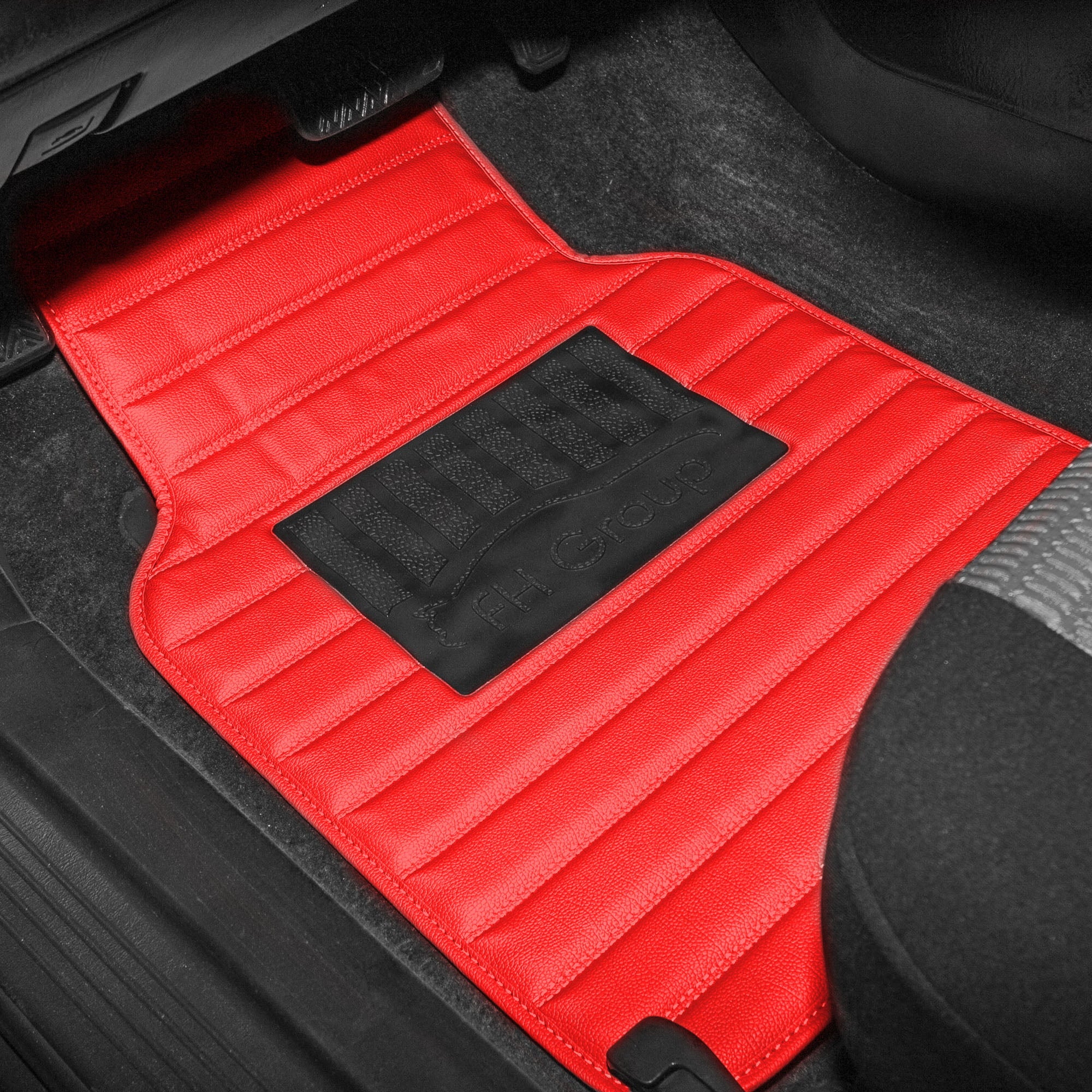 FH Group Auto Floor Mats Leather Universal Fitment For Car SUV Red w/ Beige Dash Pad