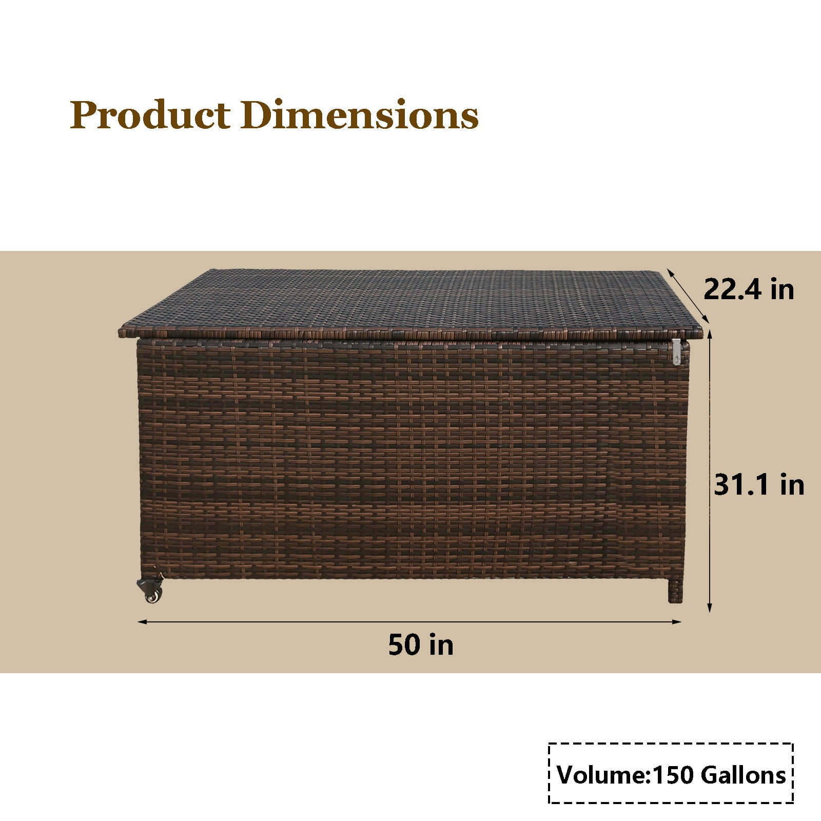 150 Gal Outdoor Storage Wicker Deck Box,Waterproof Lockable Container Rattan Storage Box,Brown