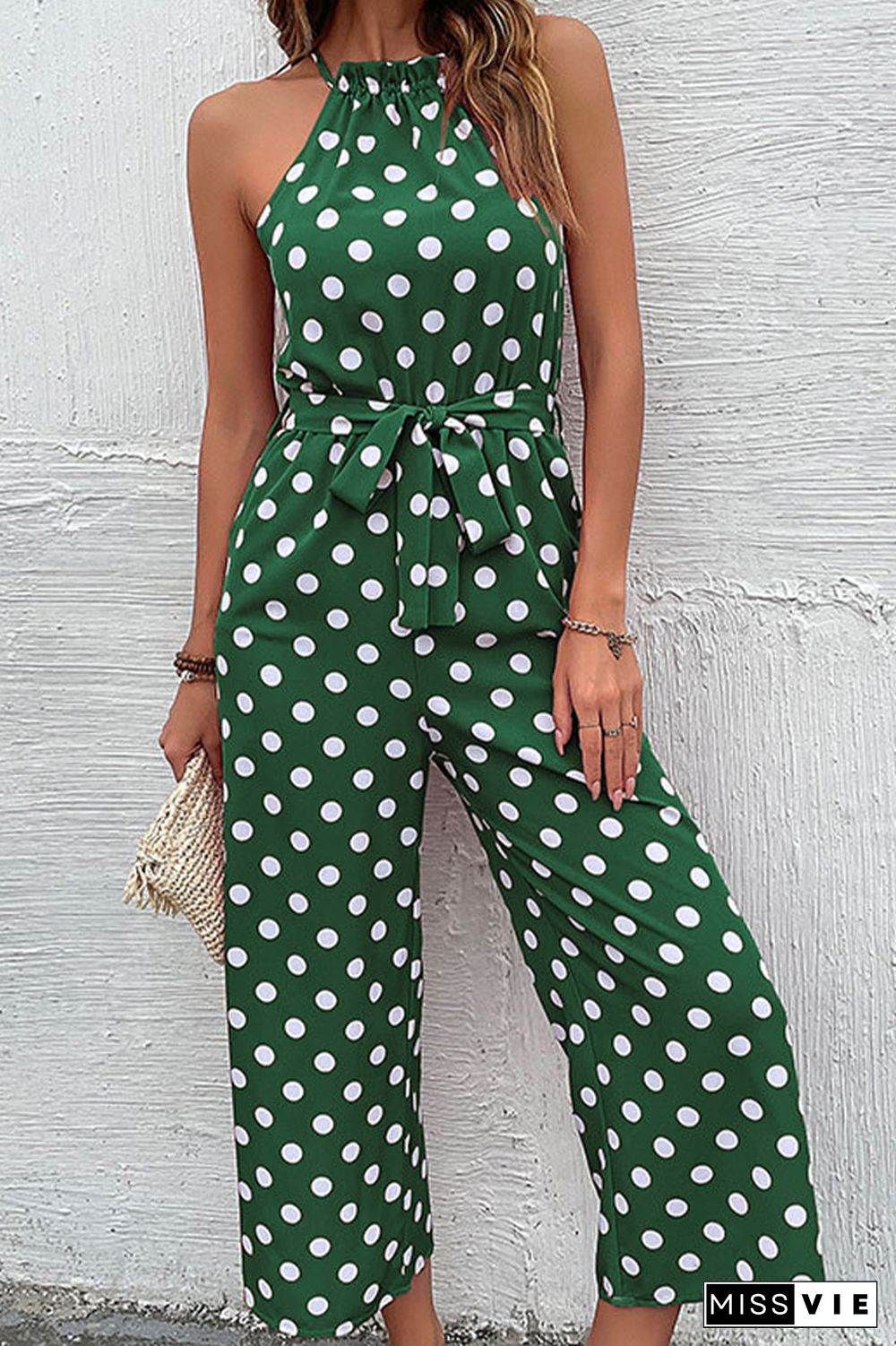 Polka Dot Long Pants Loose Jumpsuit Wholesale