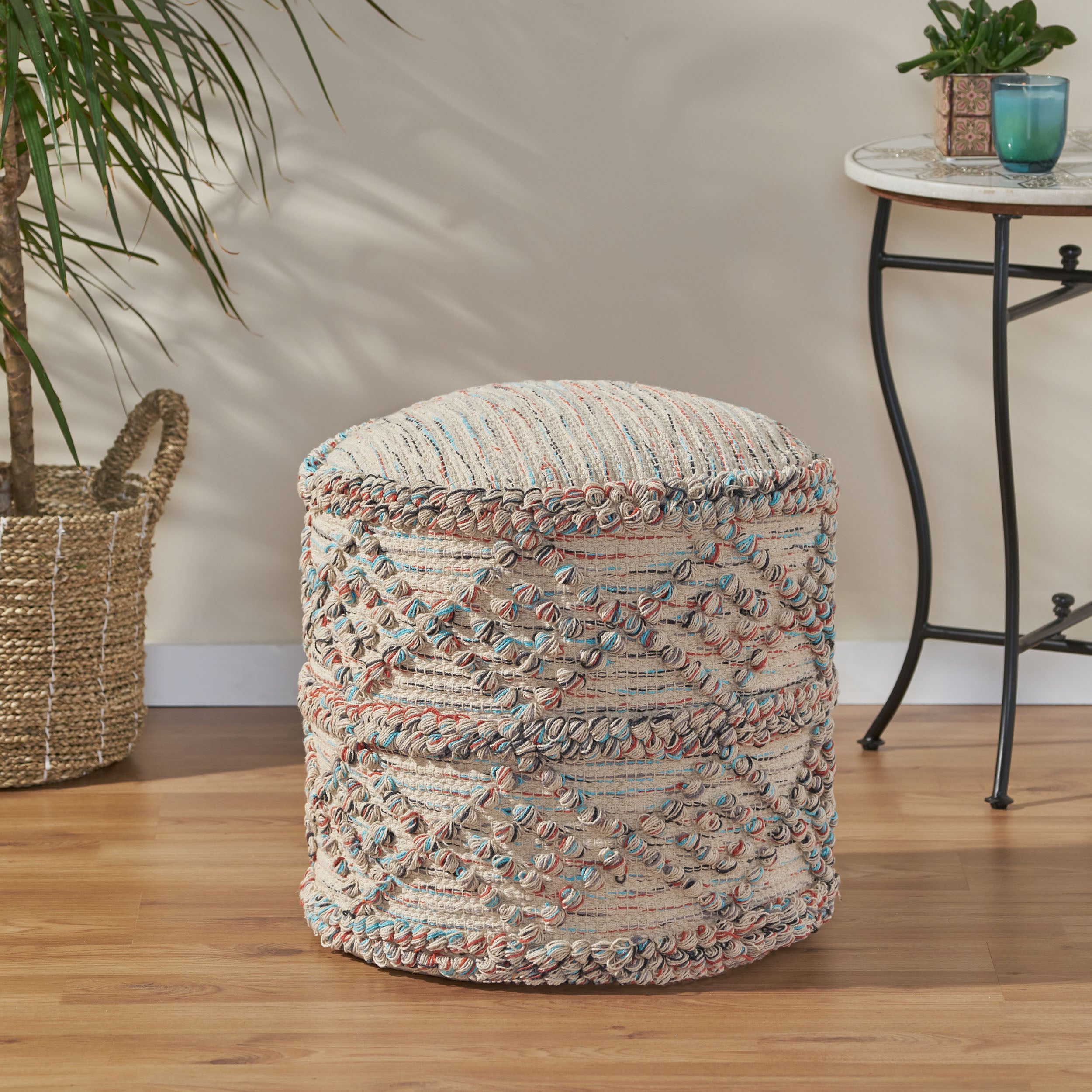 Mikai Boho Fabric Cylinder Pouf