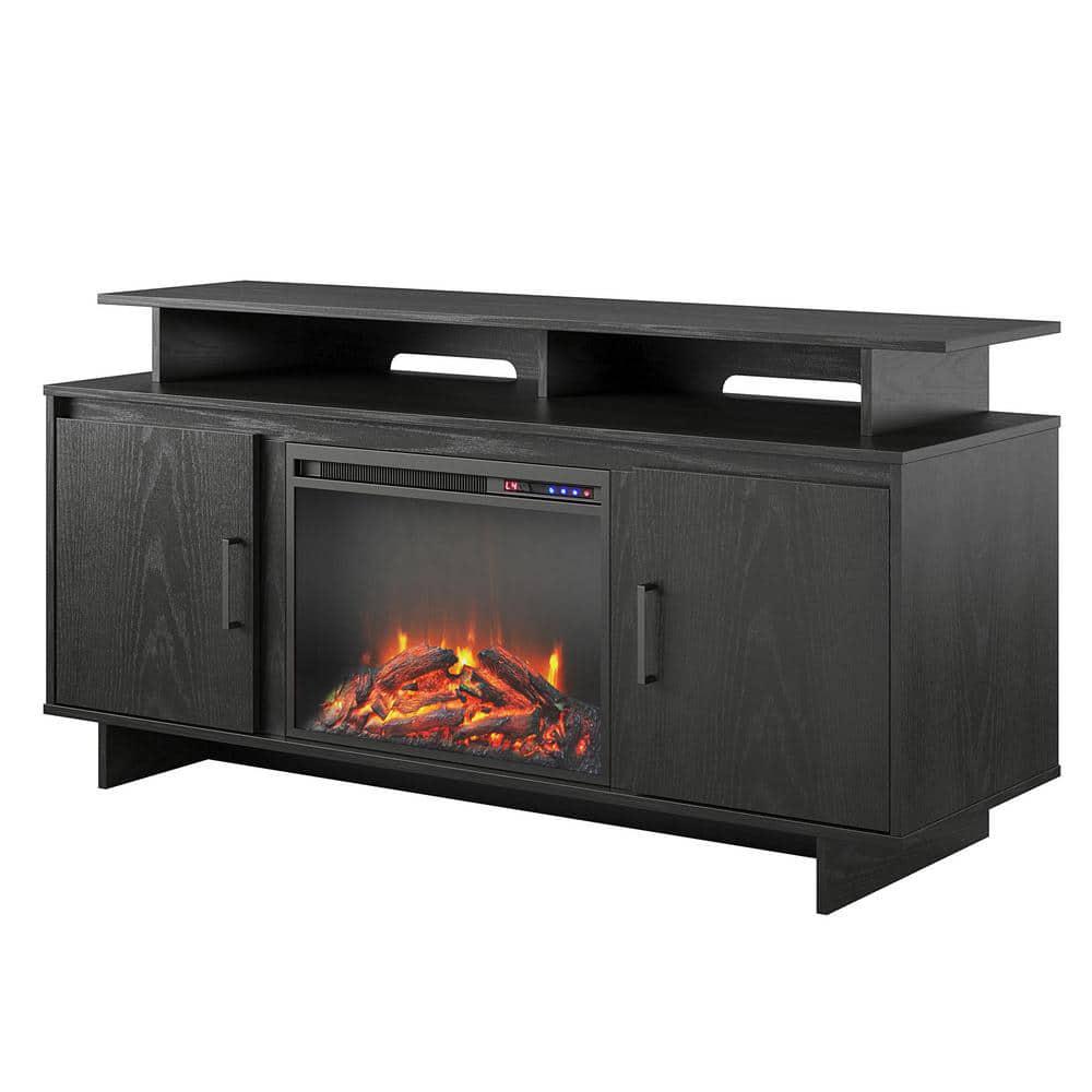 Ameriwood Home Mica Avenue 5961 in Freestanding Fireplace TV Stand in Black Oak Fits TVs Up to 74 in