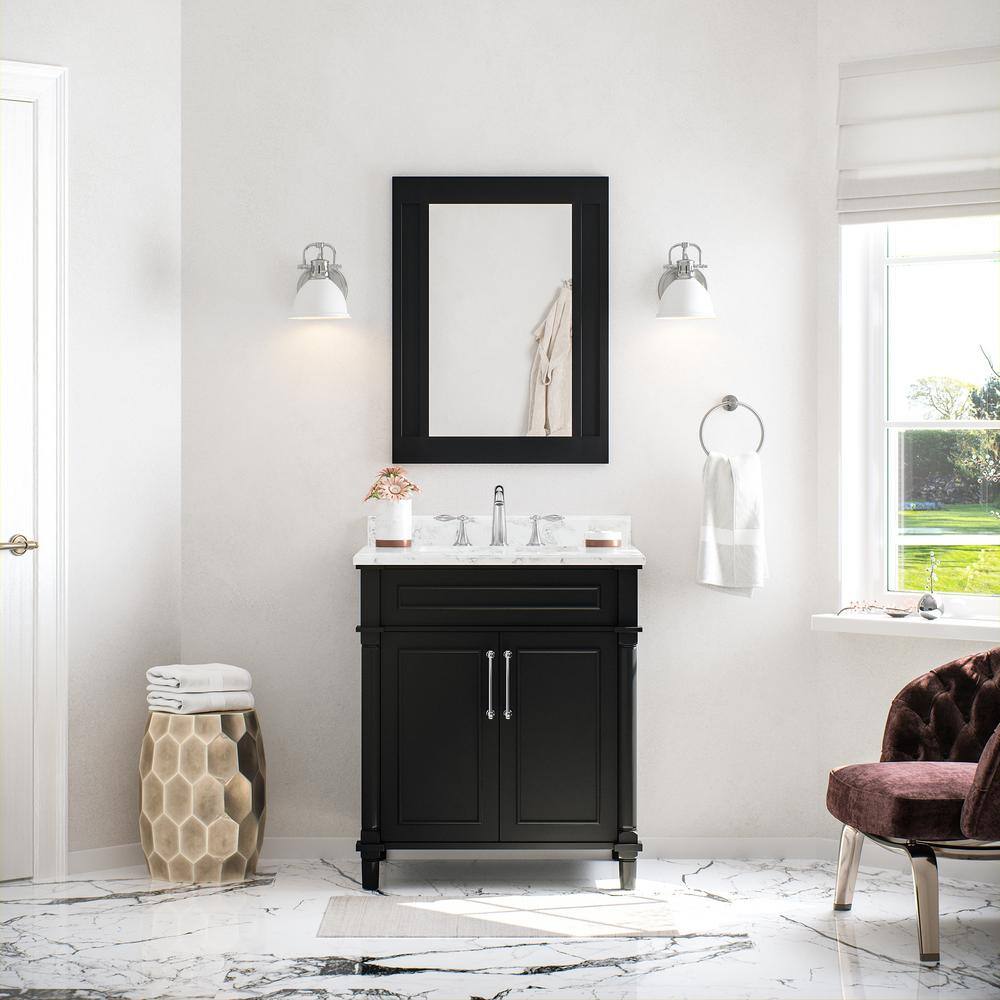 Home Decorators Collection Aberdeen 36 in. W x 22 in. D x 34.5 in. H Bath Vanity in Black with White Carrara Marble Top Aberdeen 36B