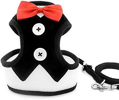 Yoitea Tuxedo Cat Harness And Leash Set With Bowtie Adjustable No Pull Soft Mesh Walking Vest Clothes Escape Proof Boy Small Dogs Puppy Kitten