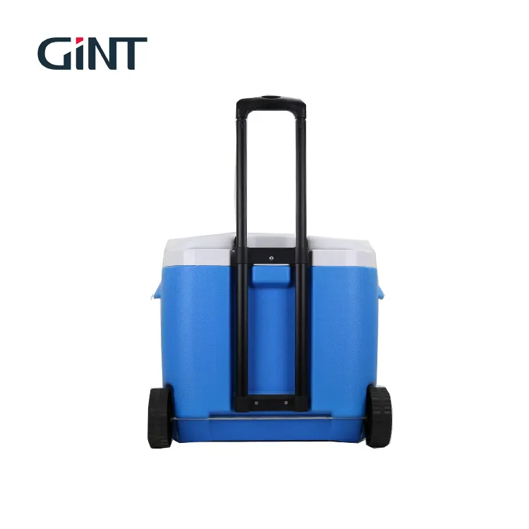 Outdoor portable hard plastic car cooler box 38l outdoor plastic trolley cooler box for camping hiking fishing