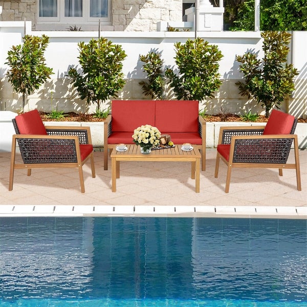 4-Piece Patio Rattan Furniture Set with Removable Cushions - Overstock - 37500663