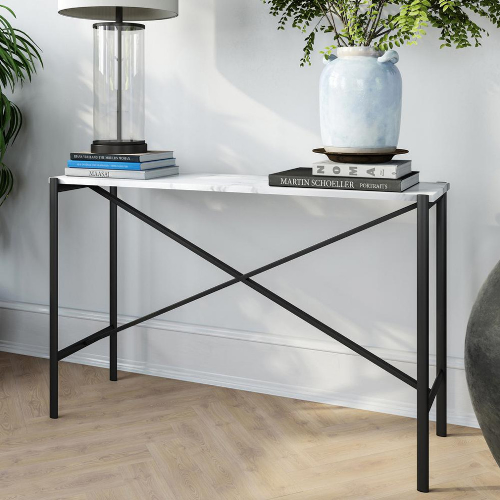 Braxton 46  x27 x27Wide Rectangular Console Table with Faux Marble Top in...   Contemporary   Coffee Tables   by BisonOffice  Houzz