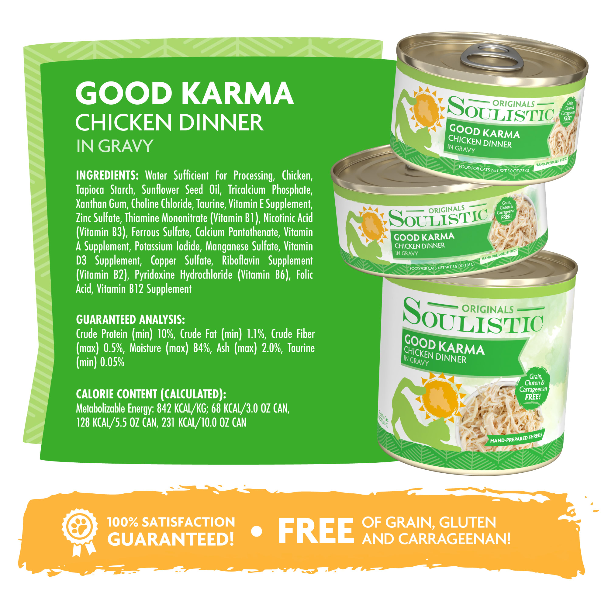 Soulistic Originals Good Karma Chicken Dinner in Gravy Wet Cat Food， 3 oz.， Case of 12