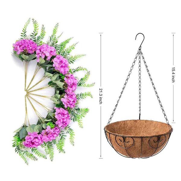 Artificial Flowers in Hanging Basket Planter for Home Spring Summer Decoration，Silk Hydrangea Outdoor Indoor Arrangements