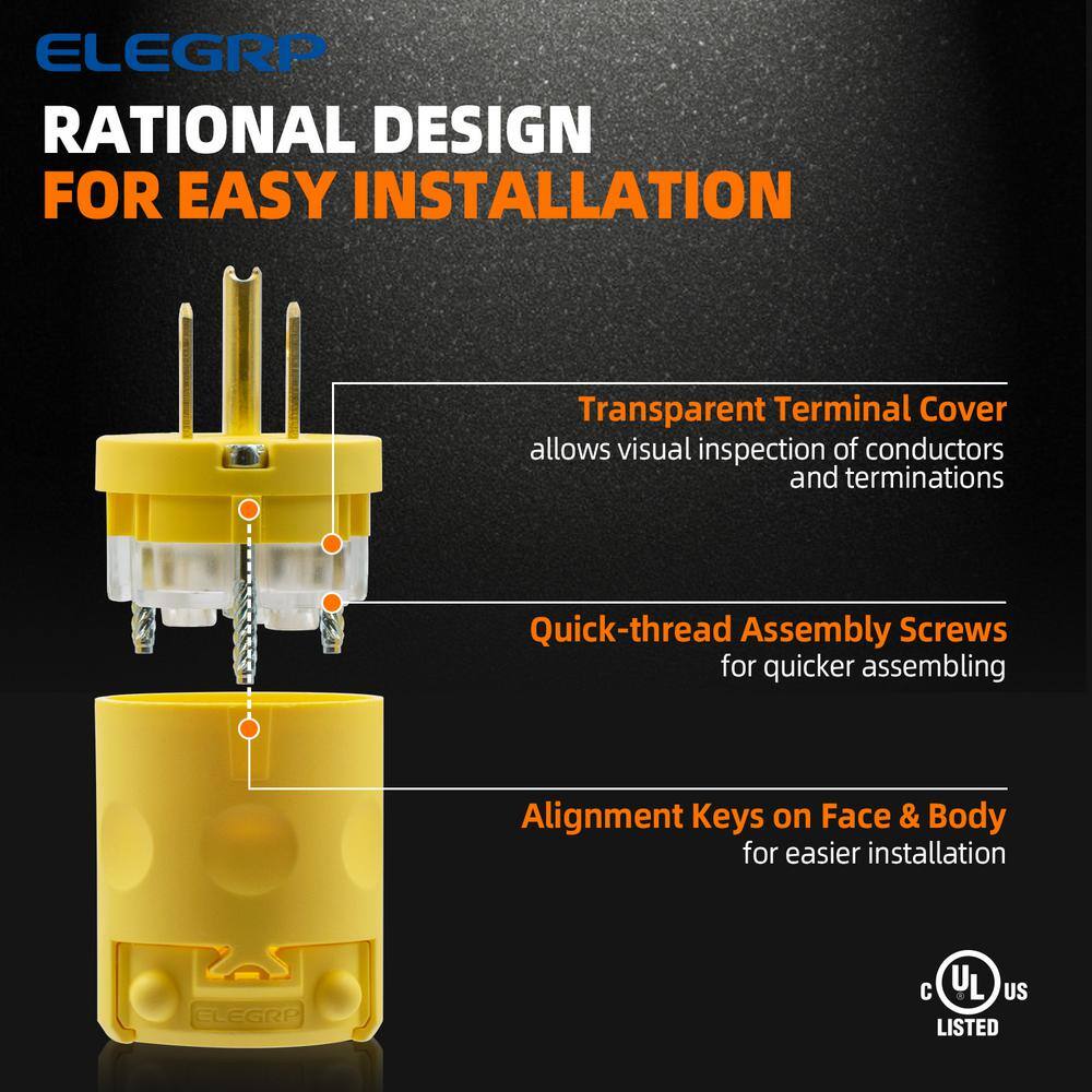 ELEGRP 15 Amp 125-Volt NEMA 5-15P 2 Pole 3 Wire Grounding Straight Blade Plug Yellow (5-Pack） EP31-0705