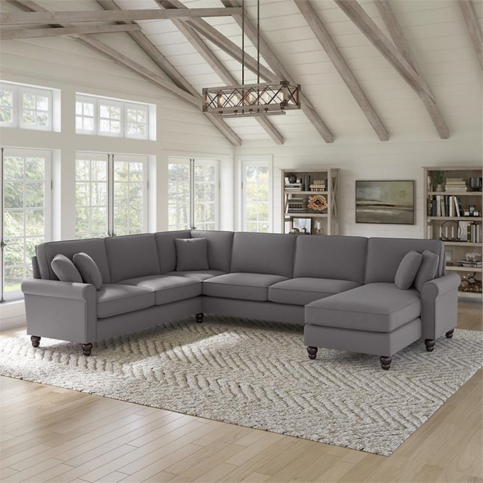 Hudson 128W U Shaped Couch with Chaise in Beige Herringbone Fabric   Indoor Chaise Lounge Chairs   by Homesquare  Houzz