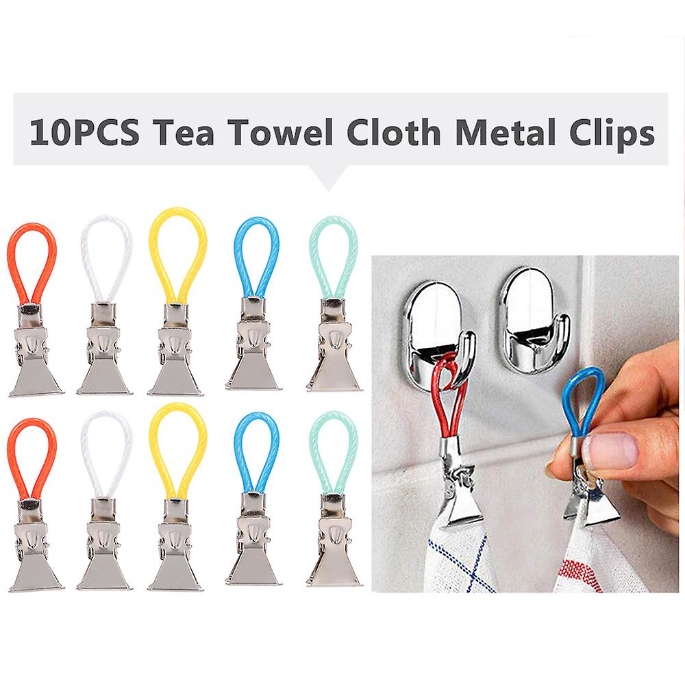 10pcs Tea Towel Clips Cloth Hanging Metal Clips Hand Towel For Kitchen Bathroom Afternoon Tea Oven Mitt Kids Pet Multicolor 10