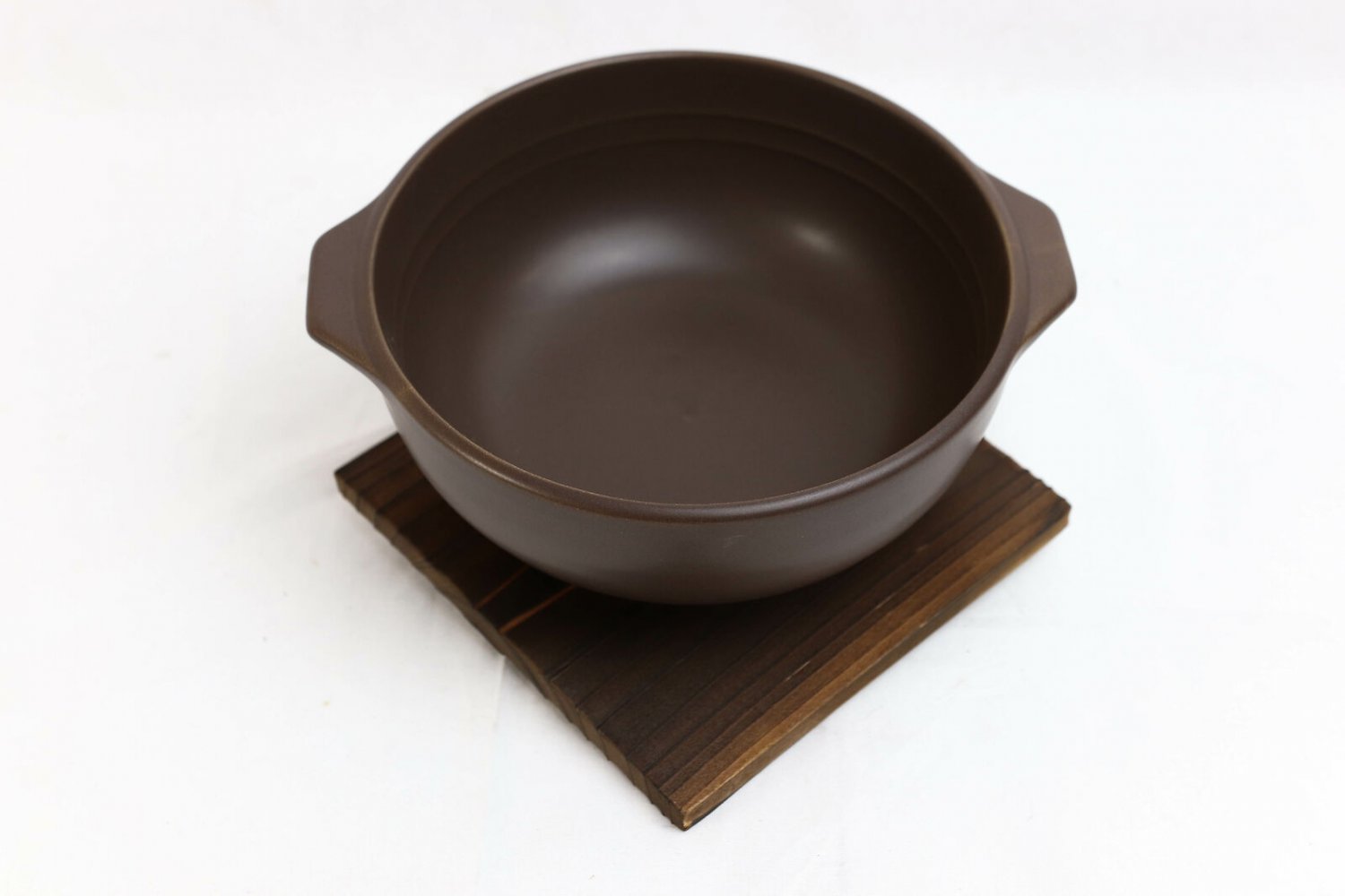 1 Japanese Brown Donabe Ceramic Hot Clay Pot Bowl Casserole 32oz With Wooden Base EBR02