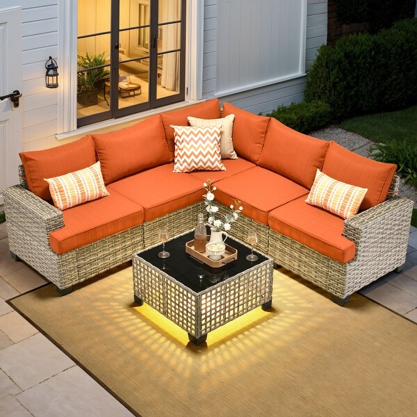 XIZZI 6 Pieces Outdoor Patio Furniture Wicker Sofa Set with Coffee Table