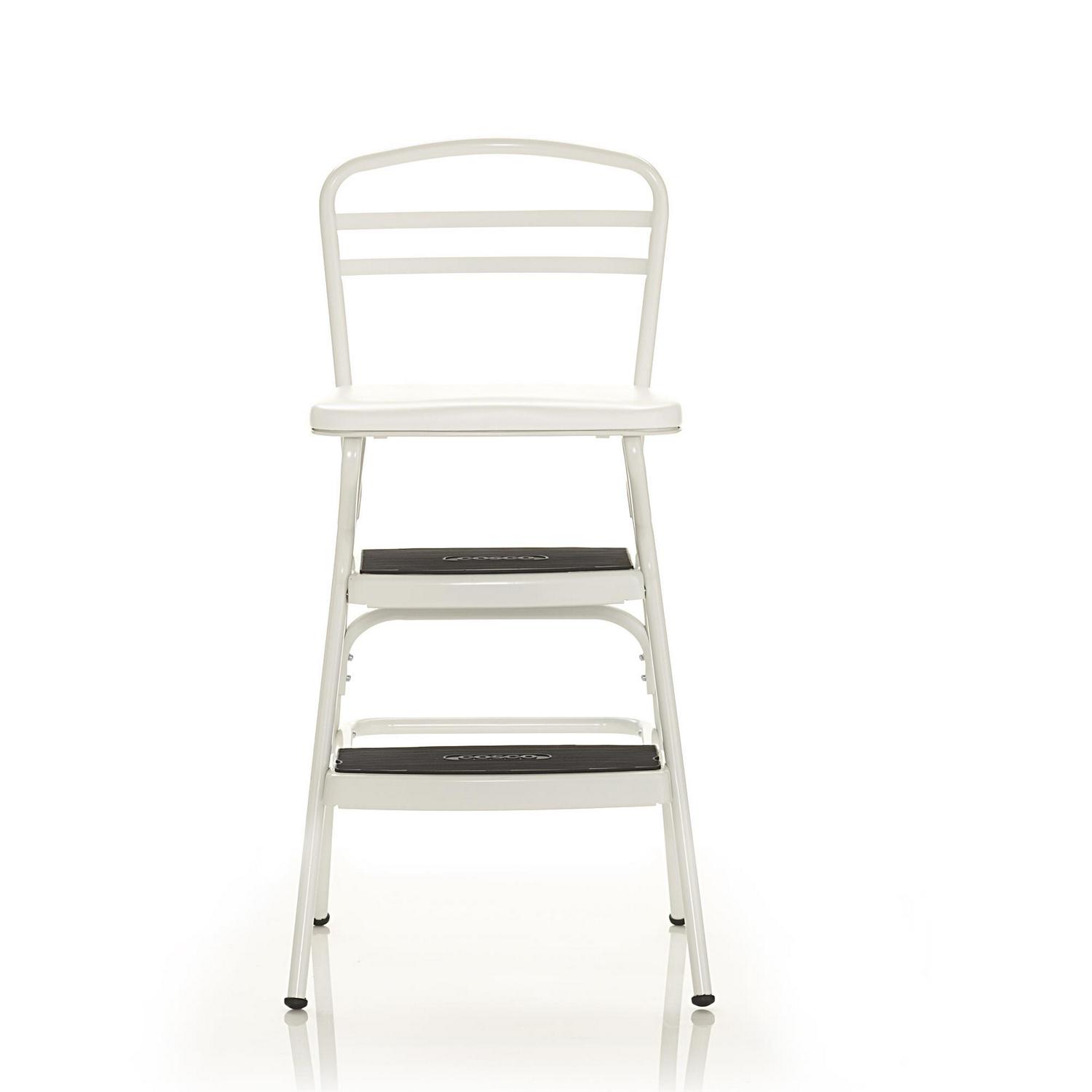 COSCO Stylaire Retro Chair + Step Stool with flip-up seat (white， one pack)