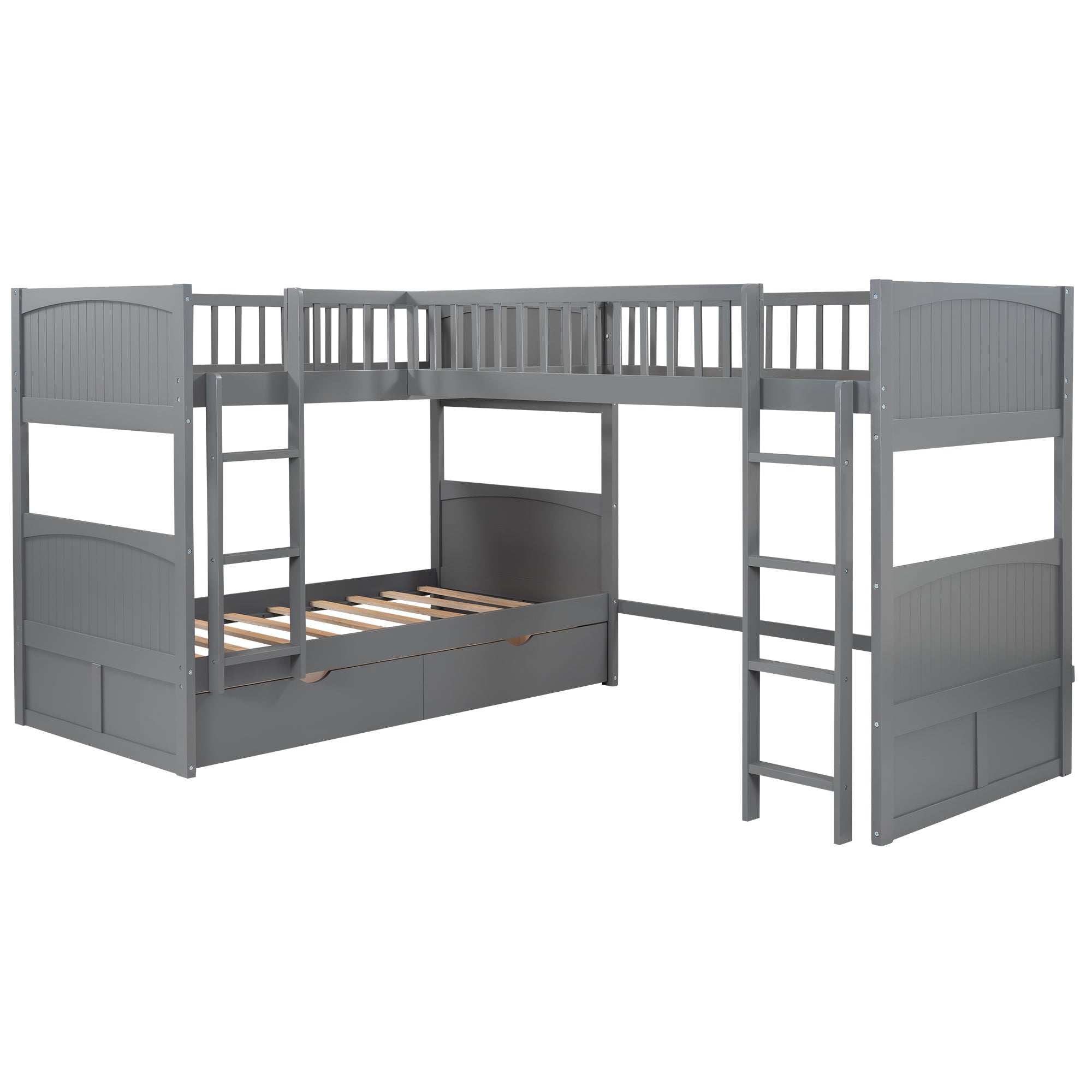 Euroco Wood Bunk Bed Storage, Twin-Over-Twin-Over-Twin for Children's Room, Gray