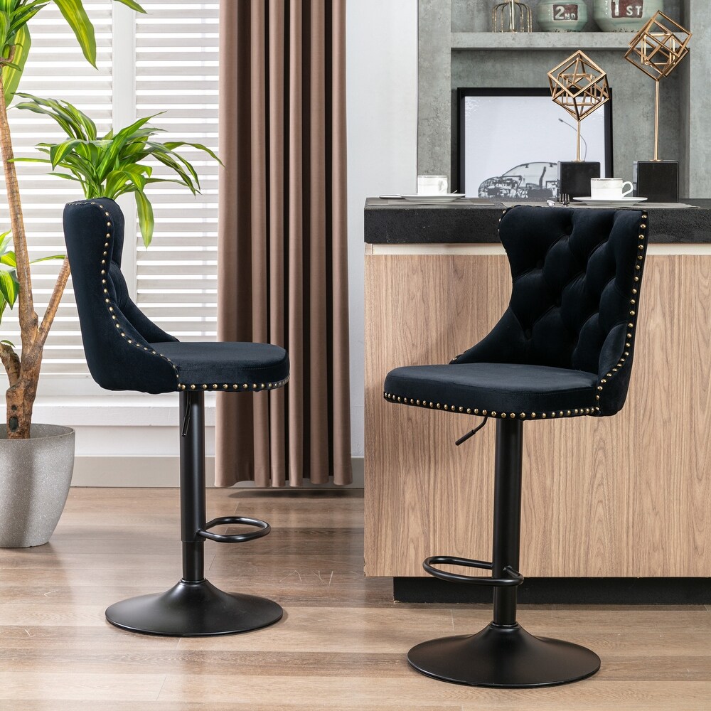 Swivel Velvet Upholstered Barstools Adjusatble Seat Height   N/A