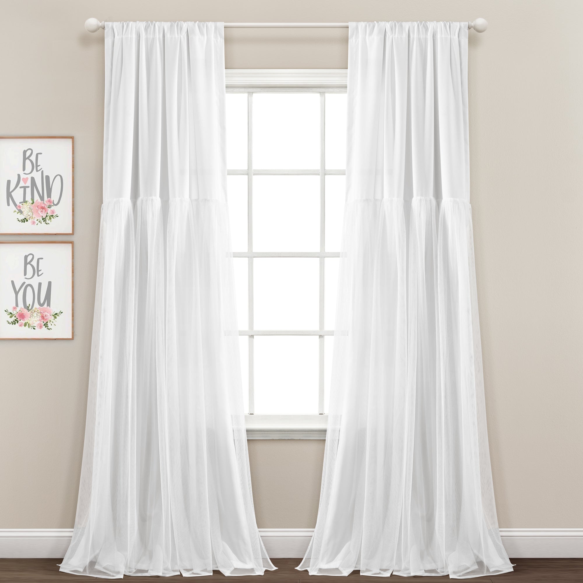 Tulle Skirt Solid Window Curtain Panel Set