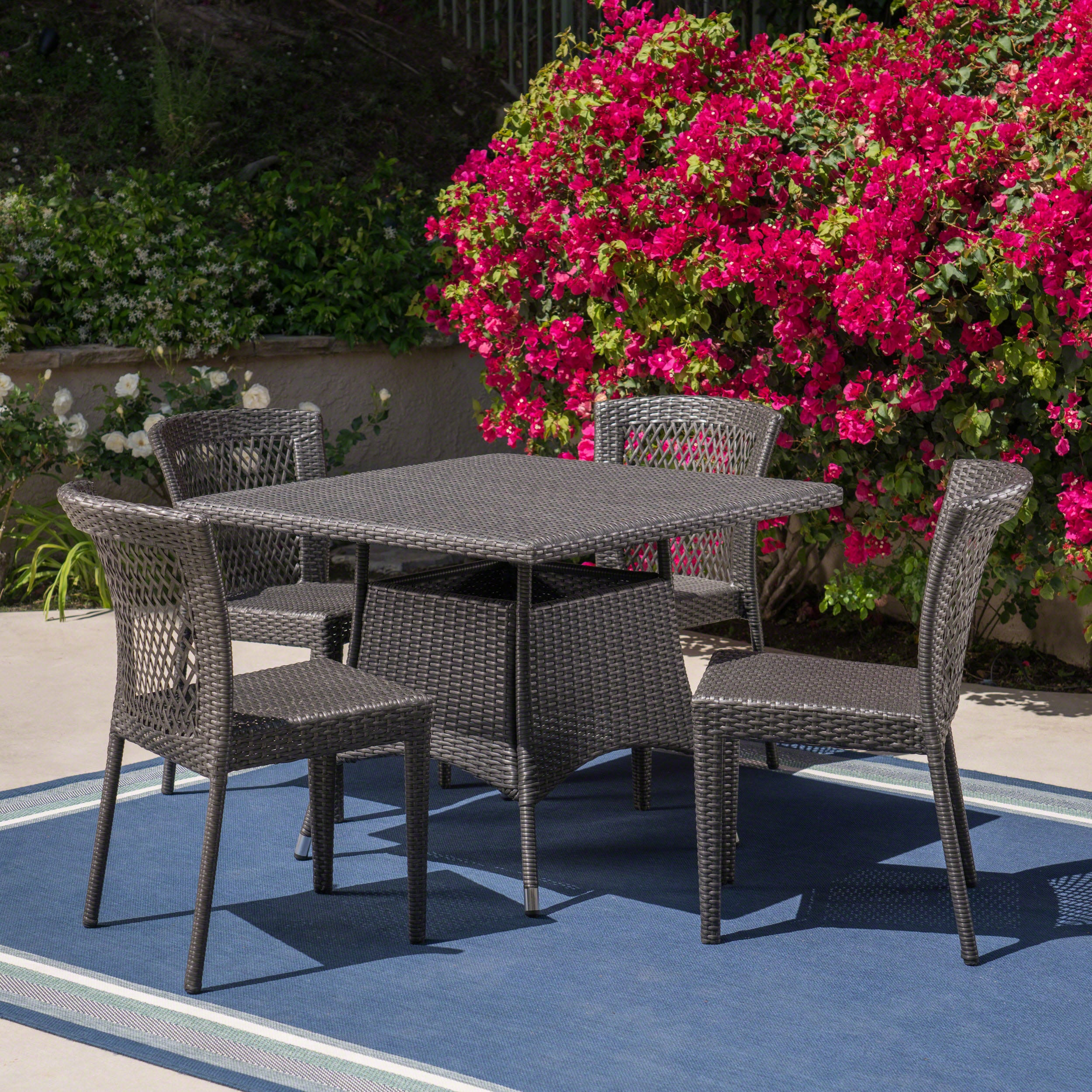 Palmer Outdoor 5 Piece Wicker Dining Set, Grey