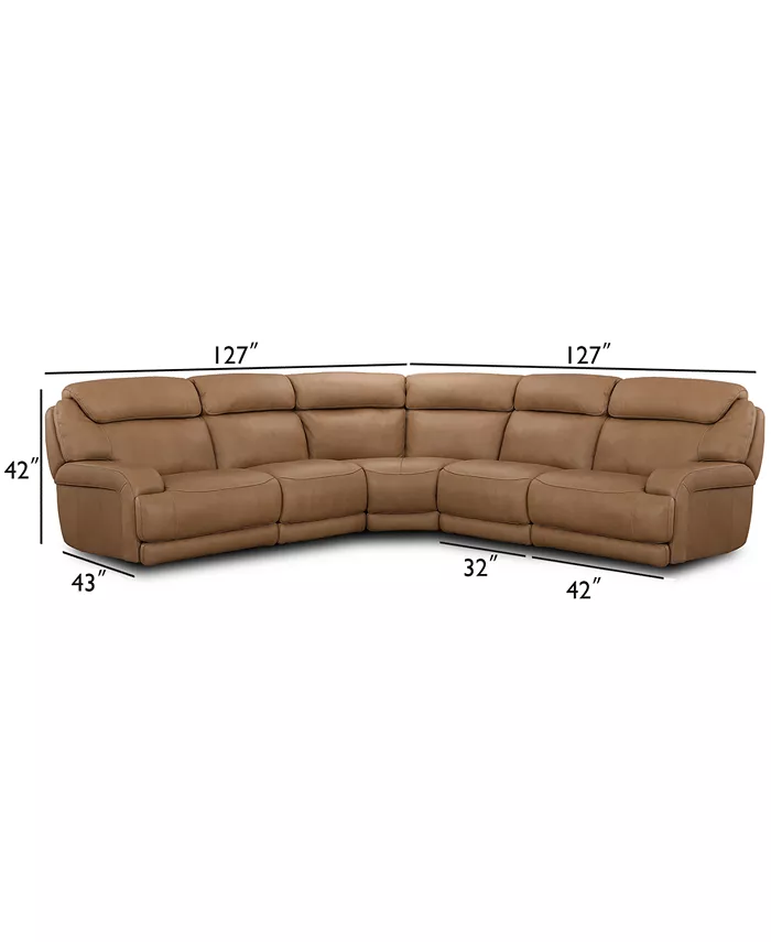 Furniture CLOSEOUT! Daventry 5-Pc. Leather Sectional Sofa With 3 Power Recliners Power Headrests And USB Power Outlet