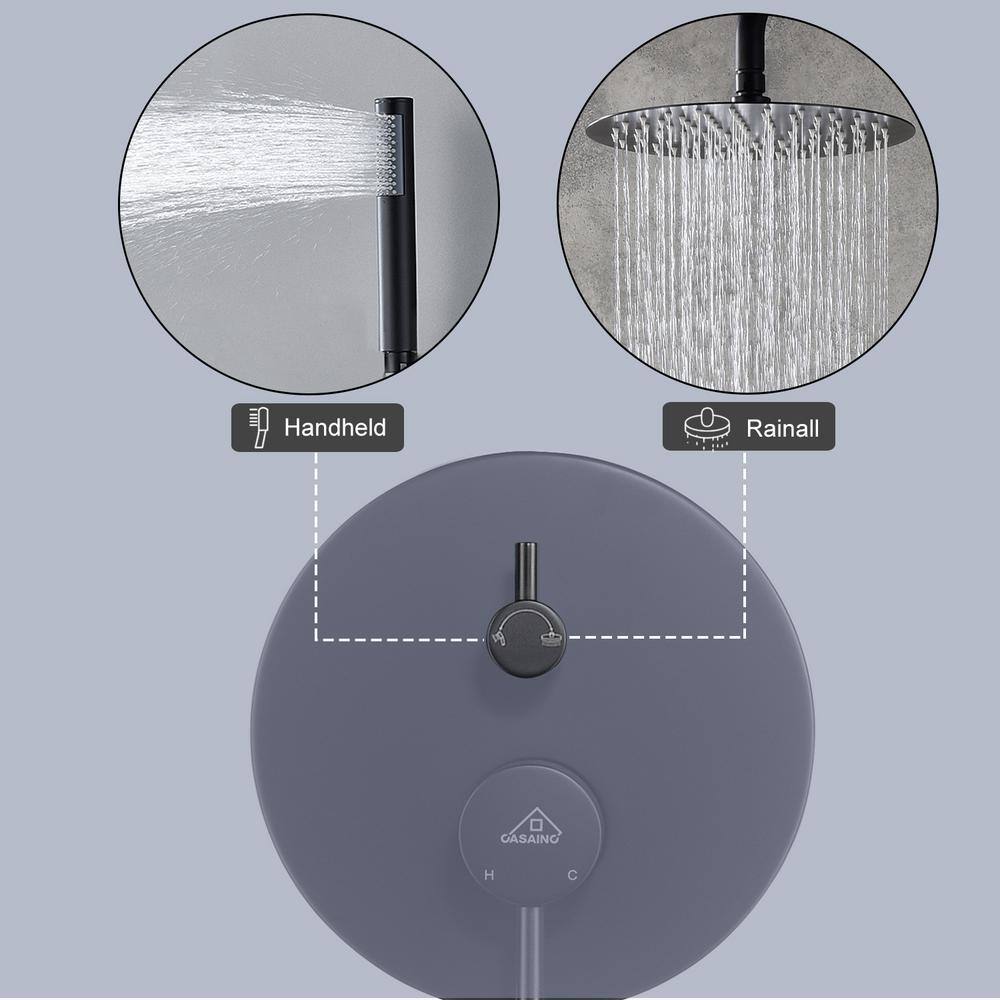 CASAINC 1-Spray Patterns Round 2-Functions 10 in. Wall Mount Dual Shower Heads with Handheld in Matte Black M6610-A-10-MB