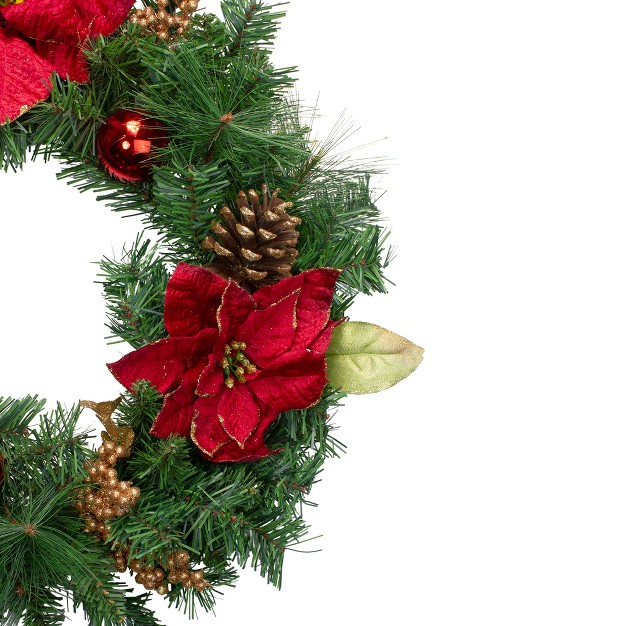 Northlight Green Pine And Poinsettias Artificial Christmas Wreath 24 inch Unlit