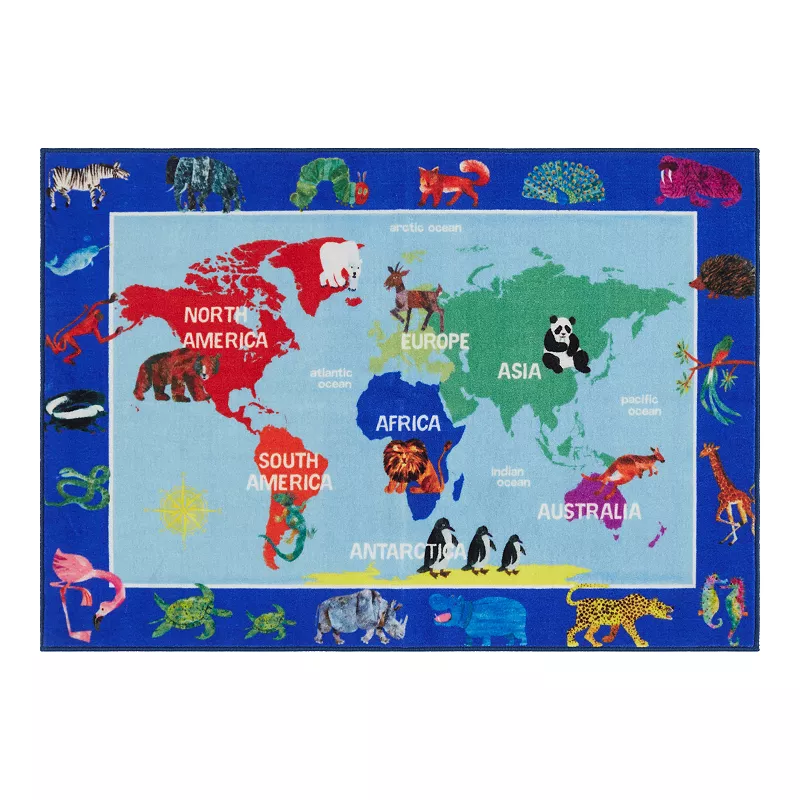 Eric Carle Elementary World Map Kids Area Rug