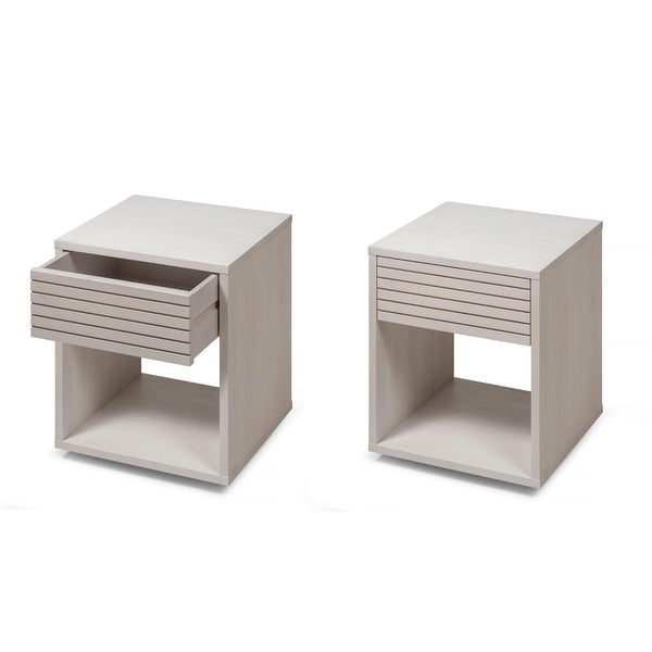 Nightstand set of 2 White Solid Birch Nightstand with a Drawer - - 36926295