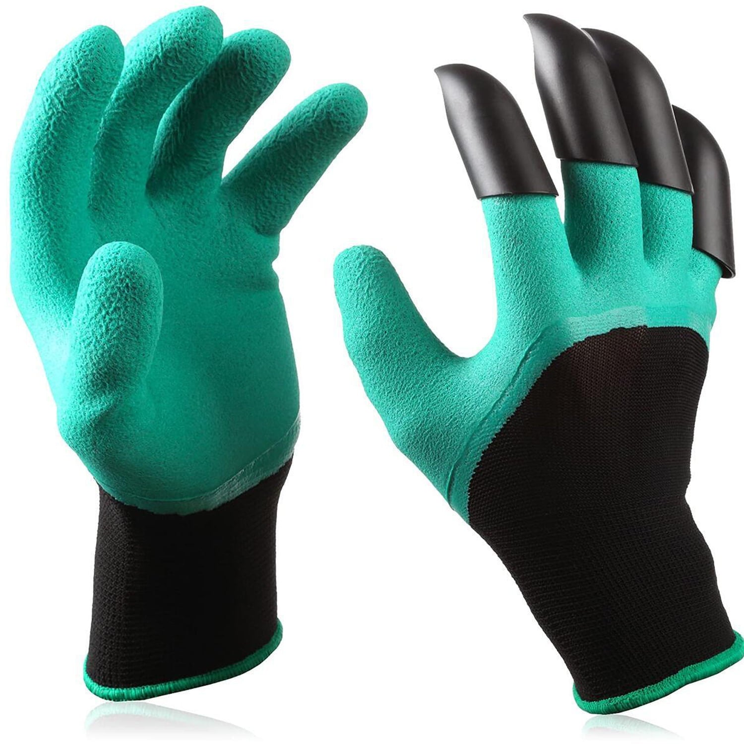 Total Value Garden Gloves Built in 4 Claws for Easy Gardening Digging Planting Landscaping Green One Size