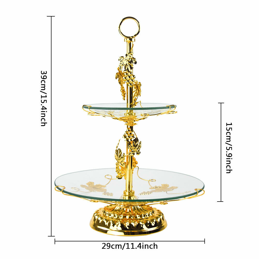 2 Tier Fruit Bowl Tray Holder Luxury Cupcake Stand Serving Platter Desserts Display Frame Removable Assembly Party Birthday Wedding Decor