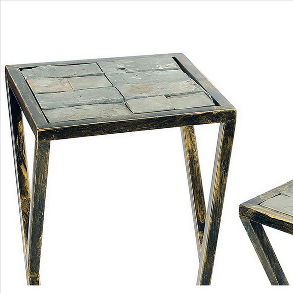 Benjara BM233953 Stone Top Plant Stand with Geomet...