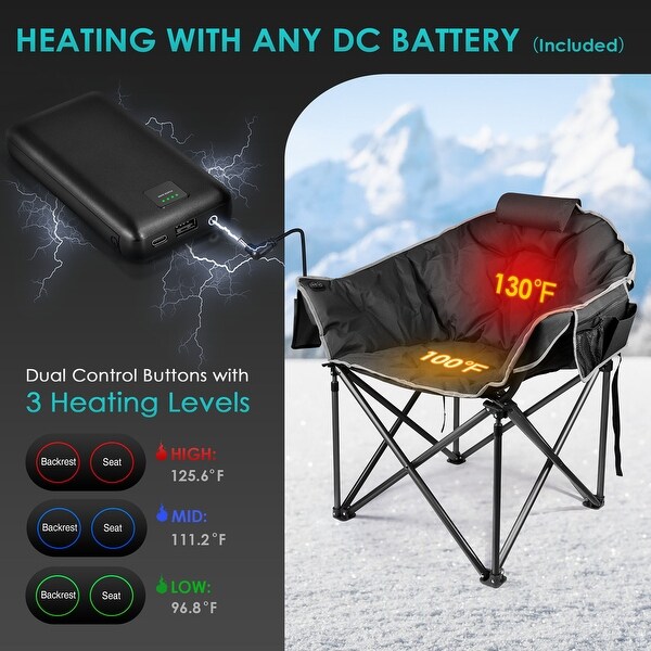 Oversized Heated Camping Chair with 20，000mAh Power Bank，10S Quick Heated Chair，3 Levels Adjustable Heated Camp Chairs