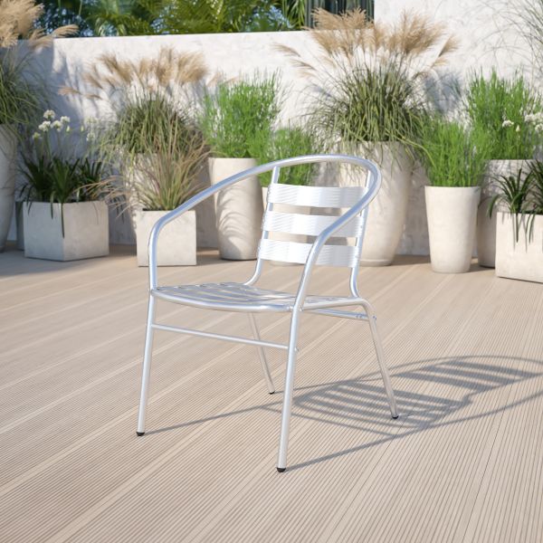 Flash Furniture Aluminum Commercial Indoor-Outdoor Restaurant Stack Chair with Triple Slat Back