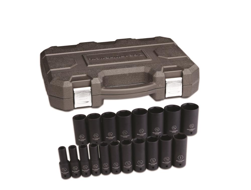 19 Pc. 1/2 Drive 6 Point Deep Impact Socket Set， SAE ;