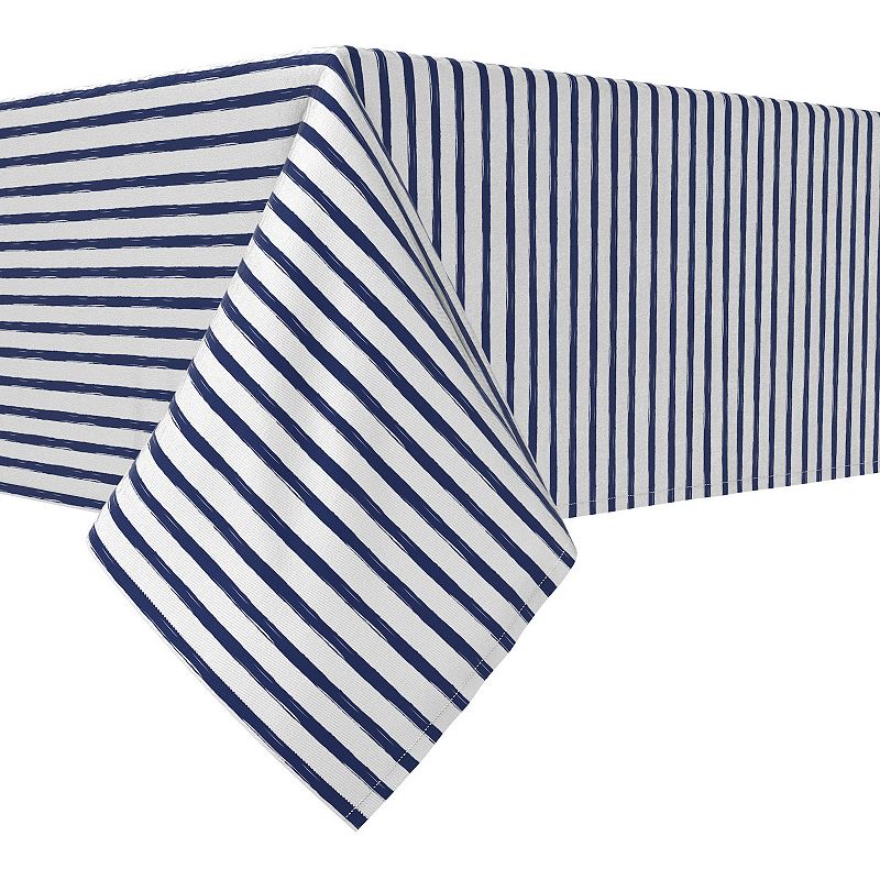 Rectangular Tablecloth， 100% Cotton， 52x104， Navy brush Stroke Stripe