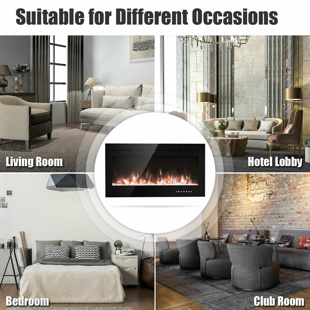 40 Inch Recessed Wall Mounted Electric Fireplace with Multicolor Flame   40\