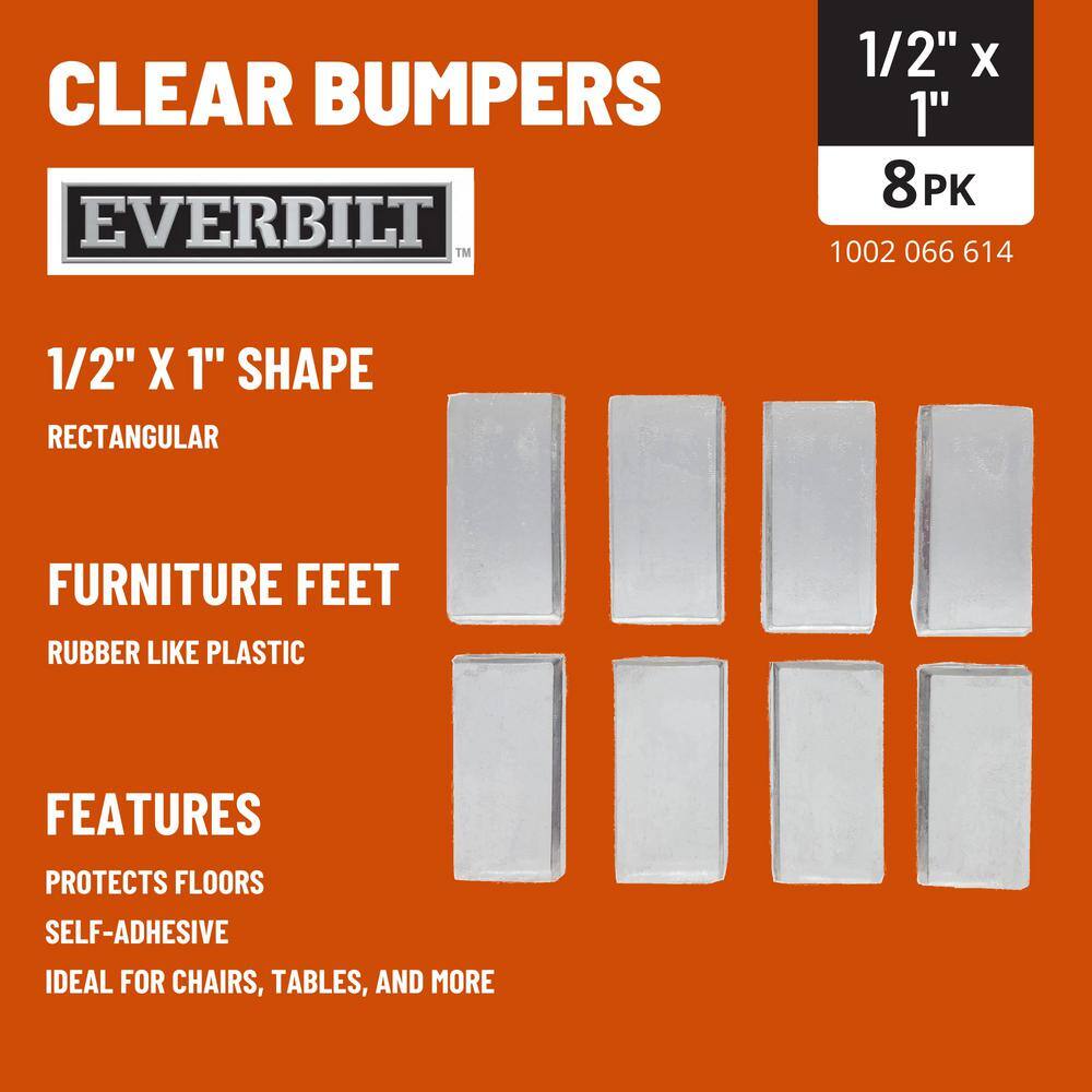 Everbilt 12 in. x 1 in. Clear Soft Rubber Like Plastic Self-Adhesive Rectangular Bumpers (8-Pack) 49963