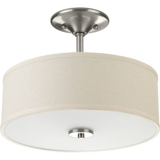 Progress Lighting Inspire Collection 2 light Semi flush Mount Brushed Nickel Linen Shade