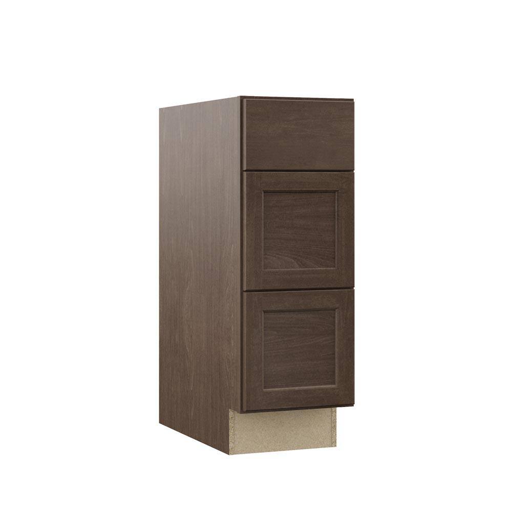 Hampton Bay Shaker Assembled 12x34.5x21 in. Bathroom Vanity Drawer Base Cabinet with Ball-Bearing Drawer Glides in Brindle KVDB12-BDL