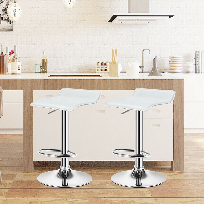 Set of 2 Adjustable PU Leather Backless Bar Stools