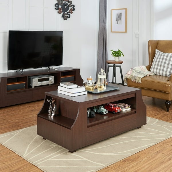 Patton Contemporary Wooden 2 Drawer Coffee Table， Walnut