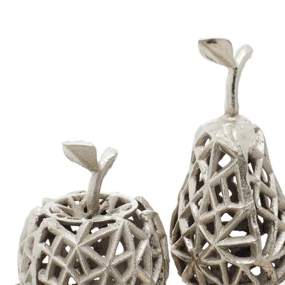 Silver Aluminum Decorative Cut Out Fruit Sculpture with Platter   14 x 8 x 8