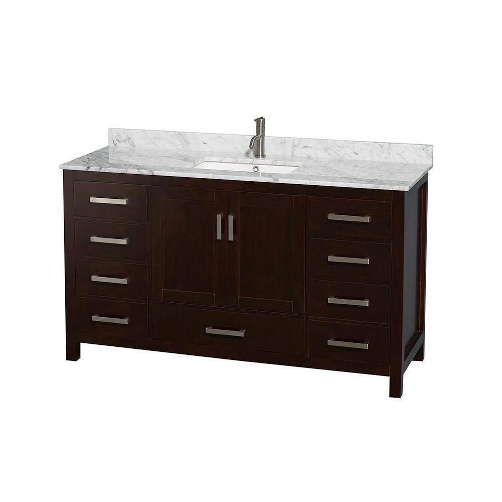 Wyndham Collection Sheffield 60 in. W x 22 in. D x 35 in. H Single Bath Vanity in Espresso with White Carrara Marble Top WCS141460SESCMUNSMXX