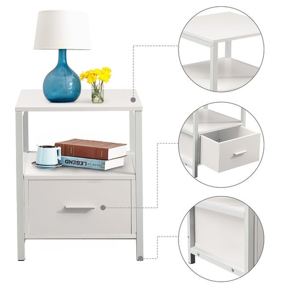 VECELO White Nightstands Square Side Table/Sofa Table/End Table with Drawers - - 32360164