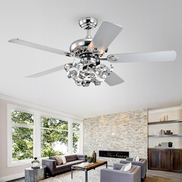 Maree Chrome 52-Inch 5-Blade Lighted Ceiling Fan (Includes Remote) Shopping - The Best Deals on Ceiling Fans | 35259970