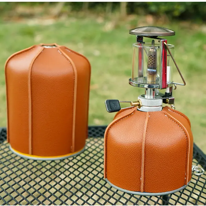 2PCS Camping Travel Picnic Gas Tank Cover  Leather Fuel Gas Pouch Small Tank Stove Storage Bag