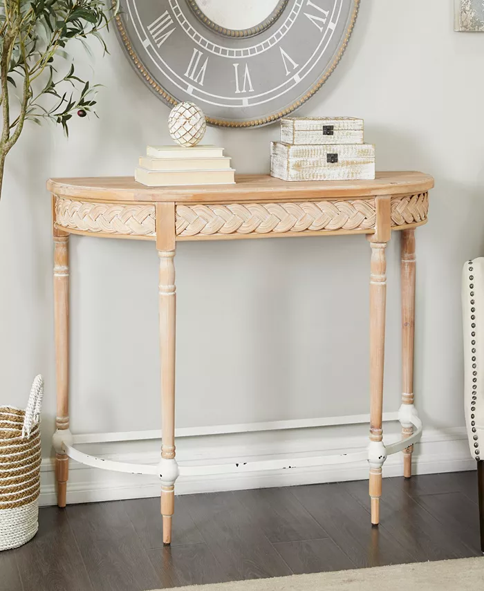 Rosemary Lane Wood Intricately Carved Floral Console Table with Woven Detail 44 x 16 x 31