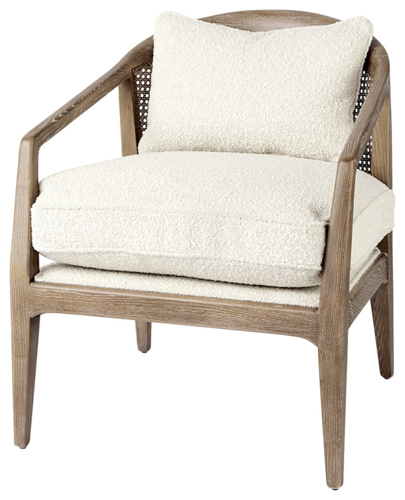 Landon Cream Fabric Seat w/ Light Brown Solid Wood  ampCane Back Accent Chair   Tropical   Armchairs And Accent Chairs   by Mercana  Houzz