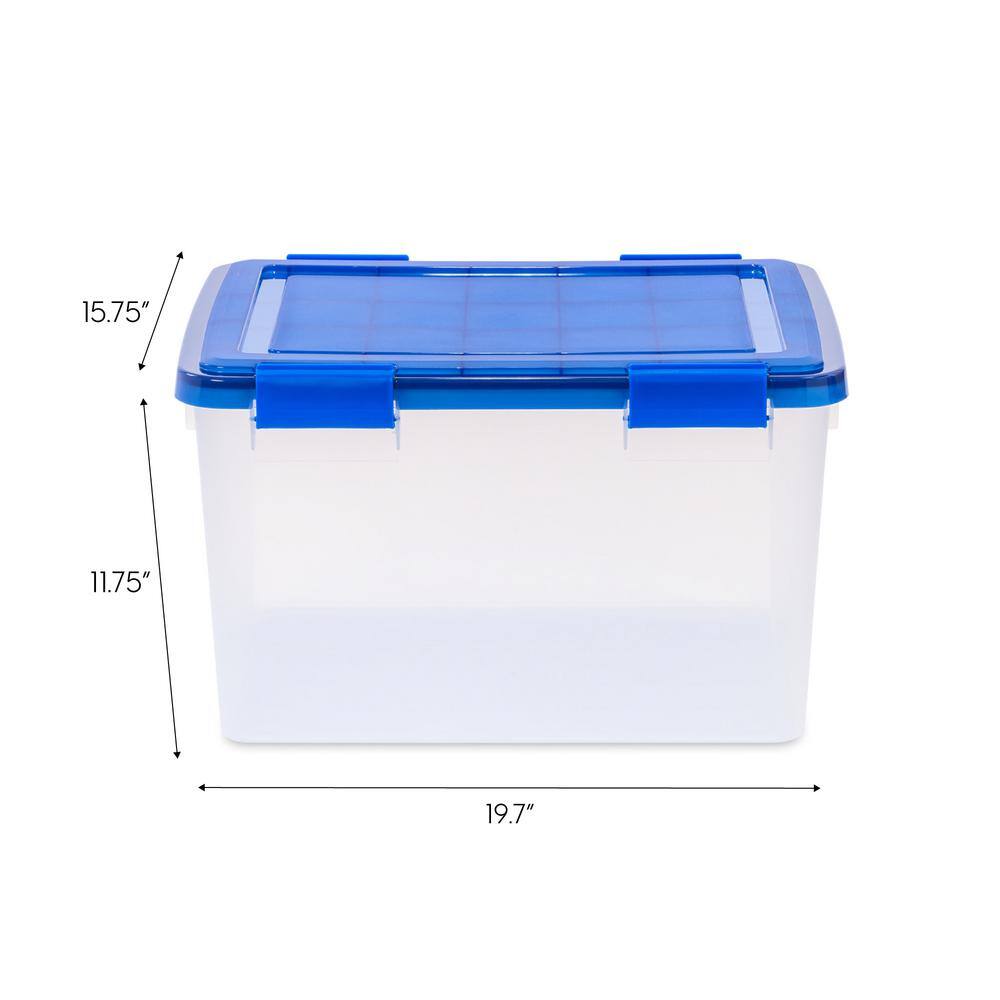 IRIS 11.5 Gal. WeatherPro Clear Plastic Storage Box with Blue Lid (4-Pack) 500139