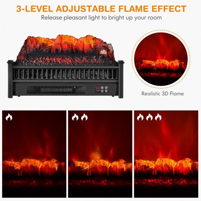 1400W Electric Fireplace Log Heater with Adjustable Flame Brightness Black   23\