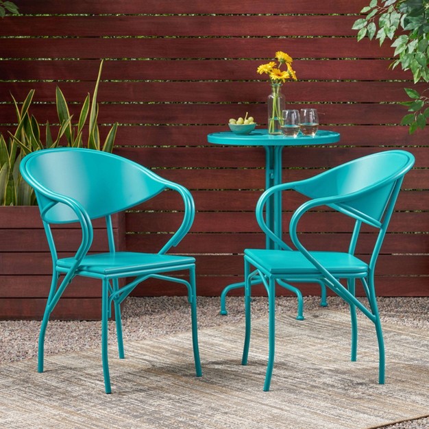 Palm Desert Set Of 2 Iron Modern Dining Chairs Matte Teal Christopher Knight Home